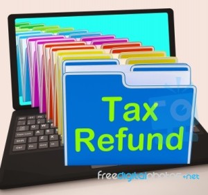 tax-refund-folders-laptop-show-refunding-taxes-paid-100266402